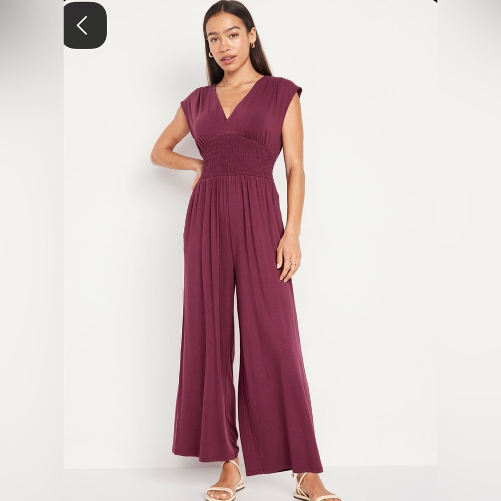 Old Navy Waist-Defined Shirred Jumpsuit Dark Mauve Size Large